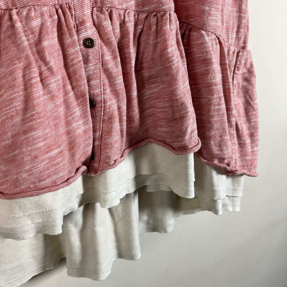 Pilcro Anthropologie Layered Ruffle Tank Top Heather Pink Womens Medium Boho - Picture 4 of 8